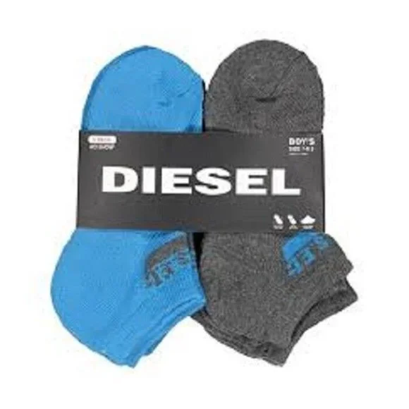 Diesel Boy's 6-Pack Athletic Low-Cut Socks, Blue / Charcoal, 7-8.5